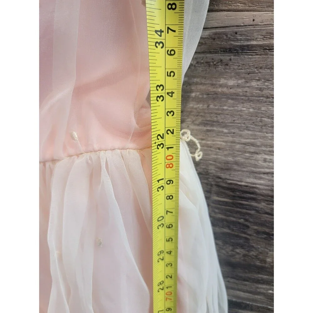 VTG 70s Party Tea Dress Women  Bridesmaid Chiffon Peach White Coquette